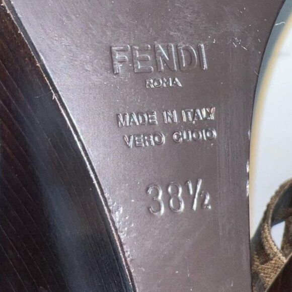 FENDI Tobacco Brown FF Zucca Logo Coated Canvas Wedge Sandals Size EU38.5 - Picture 13 of 14